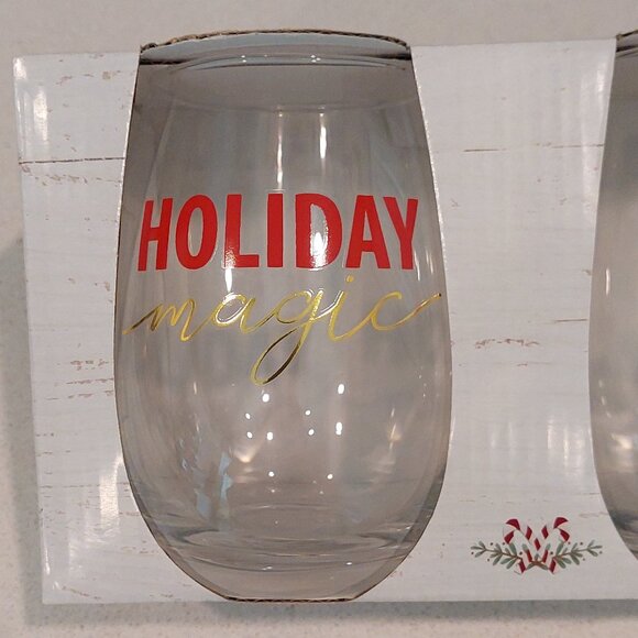 New Holiday Cheer Set of 2 Stemless 18oz Holiday Wind Glasses - Picture 2 of 5
